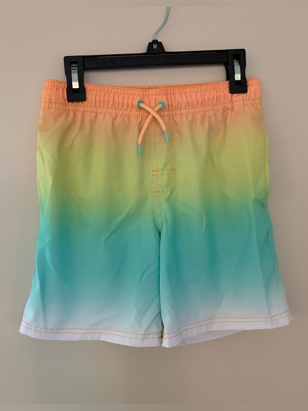 Wonder Nation Ombré Orange Yellow Blue Boys Quick Dry Stretch Swim Trunks Medium